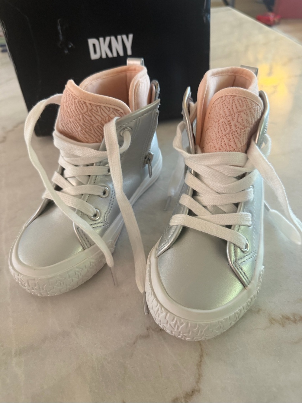 DKNY Little Girls Hannah Brooke metallic high-top sneakers